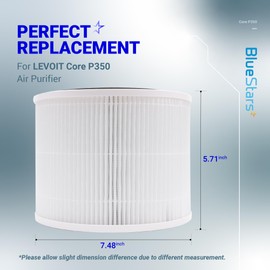 PACK OF 2 BlueStars Core P350 Pet Care Filter with Brush compatible with LEVOIT Core P350 Air Purifier, 3-in-1 H13 True HEPA Filter Replacement White Color, Compared to part #Core P350-RF