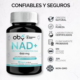 OBY NAD+ | NAD potenciado con Betaina y Coenzima Q10 (CoQ10) | Precursor de Nicotinamida Ribosa y NMN | 60 dias
