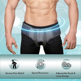 Wonder Care- Grey Inguinal Hernia Support Truss brace for Single / Double Inguinal or Sports Hernia with Two Removable Compression Pads & Adjustable Groin Straps Surgery & injury Recovery belt- Large