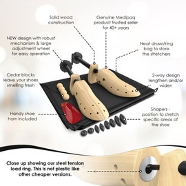 LIZZIE JACOBS New Pack of 2 Women's Shoe Stretchers 3-Way Expanders For Stretching Ladies Shoes Wooden Adjustable Shoe Tree Stretch Shoe Length Width Height with 8 Bunion Plugs