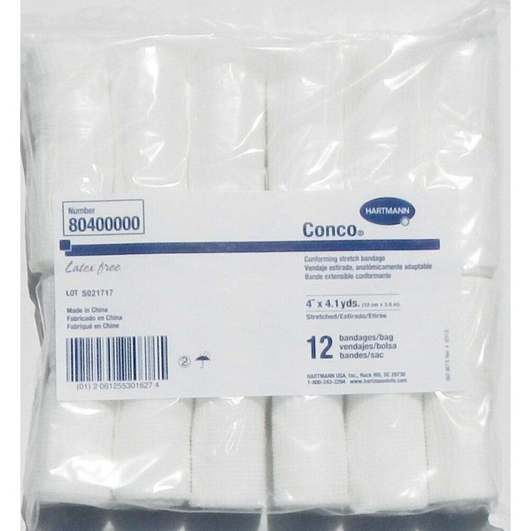 8295330 PT# 80400000 Bandage Gauze LF NS Polyester 4x4.1yd Stretch White 12RL/Bg Made by Hartmann USA by BND- Hartmann USA