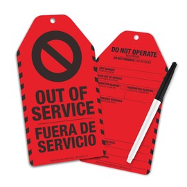 Out of Service Tags 25 Pack, Bilingual OSHA Do Not Operate Equipment Tags