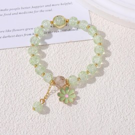 POYAMUSE Colorful Flower Charm Bracelet - Boho Daisy Accessory with Crystal Beads Bracelet for Women-1 green