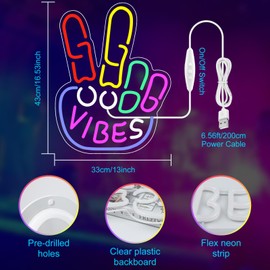 Good Vibes Neon Sign, Yeah Good Vibes Neon Sign for Wall Decor, Dimmable USB-Powered Sign with ON/OFF Switch, Colorful LED Light-Up Sign for Bedroom, Nursery, Club, Bar, and Party Decor