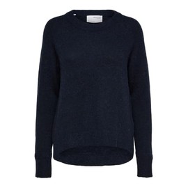 SELECTED FEMME Women's Slflulu LS Knit O-Neck B Noos Pullover, Dark Sapphire