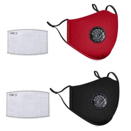 QKAIFRYSUG 2 Pcs Face Covers with 2 Air Filter Cotton Sheet Washable Reusable Face Protector with Adjustable Straps-Black Red