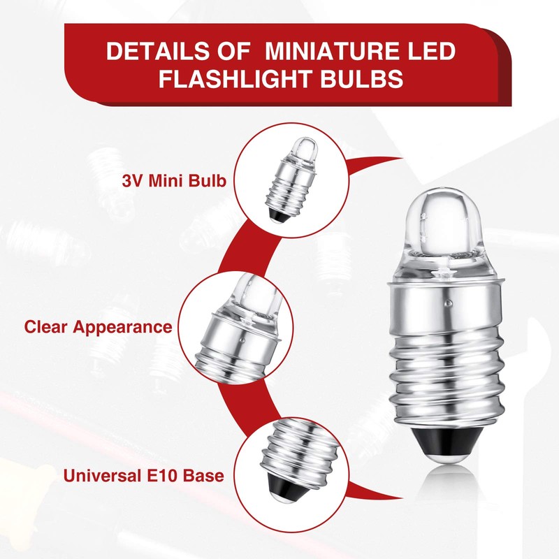 10 Pieces E10 LED Bulbs 3 Volt Miniature Flashlight Bulbs