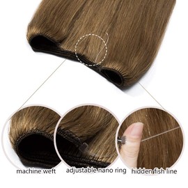 100% Human Hair Extensions Human Hair Wire In Hair Extensions One Piece Secret Fish Line Hair Piece Transparent Invisible Rubber Band With 2 Clips Long Silky Straight #6 Light Brown 18'' 65g