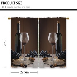Laifzere - Cortinas de cocina de vino café, estilo clásico, estilo rústico, vidrio de uva, pequeñas y cortas, con bolsillo para barra de frutas, cortinas de baño, cortinas de nivel de tratamiento, 2