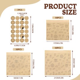 LELELIFE Papier-Sandwichbeutel, fettdicht, 3 Größen, flach, braun, mit Siegelaufklebern, ideal für Toast, Leckereien, Kekse, Gebäck, Burger, Mittagessen, 150 Stück