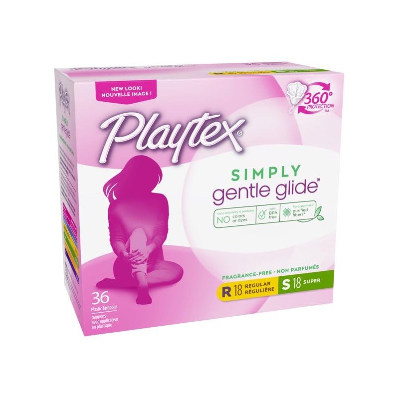 Playtex Simply Gentle Glide Tampons, Multipack (18 Regular/ 18 Super
