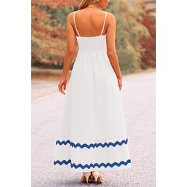 PRETTYGARDEN Women's 2025 Summer Flowy Maxi Dress Casual Sleeveless Spaghetti Strap Ruffle Beach Long Dresses (White Blue,XX-Large)