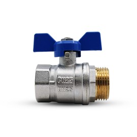 DOJA Barcelona Ball Valve, Water Stopcock, 1 Inch, Blue, PN-25 Male Thread, Female Thread, in Brass, Ball Valves with Wing Handle for Toilet, Water with Gas, Sanitary Hoses