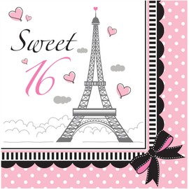 Creative Converting 661184 Sweet 16 Paris Lunch Paper Napkins, Pink/Black, 6.5", 18 Ct.