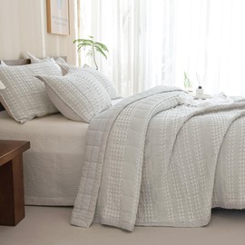 CozyTide Oversized Queen Bedspread 104"x106",100% Cotton Khaki Waffle Weave Quilt Set Lightweight Farmhouse Shabby Bedding Coverlet Set for All Season