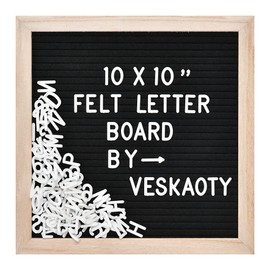 Felt Letter Board with 294 Letters, Numbers & Symbols - 10 x 10 inch Changeable Message Board with Wooden Frame Wall Mount Hook, Black & Wood