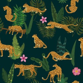 CHIHUT 17.7”x472” Leopard Print Wallpaper Tropical Wallpaper Stick and Peel Dark Green Contact Paper for Cabinets Kids Self Adhesive Removable Wallpaper Jungle Animal Wall Paper Mural for Walls Shelve