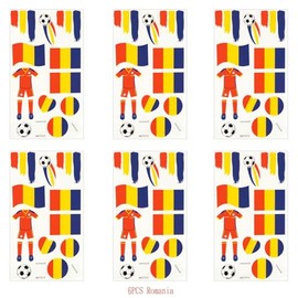 Romania Flag Temporary Face Tattoos Stickers for Adults And Kids, 6 Sheets 2024 European Cup Football National Flag Removable Tattoos, World Cup Temporary Tattoos Stickers for Football Games Party