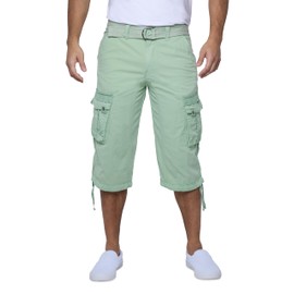 X RAY Men's Belted Long Cargo Shorts for Men, Below Knee Length Mens Cargo Shorts, 3/4 Pants (Big and Tall Shorts for Men) Pastel Green 36