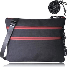 Eredità Sacoche Men's Sacoche Bag, Waterproof Zipper, 2-Way Shoulder Belt, SC02 (Black x Red)