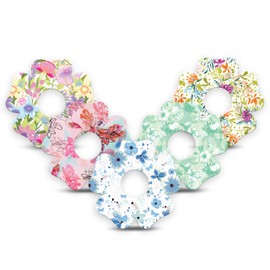 ExpressionMed - Adhesive Patches for Libre 3 (Pack of 5) - Made in The USA, Waterproof, Non-Fraying, Pre-Cut CGM Sensor Tapes (Pastel Flowers Variety Pack - Flower Shape)