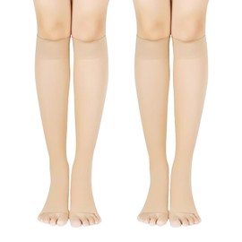 Fjquamitix 2 Pairs Compression Socks Women's Class 2 - Medical 20-30 mmHg Support Stockings, Thrombosis & Long Distance Flights, Varicose Veins and Heavy Legs, skin-coloured, L