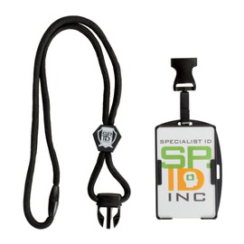 Metal Detector Friendly Lanyard with Badge Holder - 2 Card Display - Double Sided Open Face Horizontal/Vertical - Breakaway Cord - Detachable Plastic Clip - Quick Release Buckle by Specialist ID