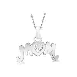 Tuscany Silver Damen Rolokette Mit Anhänger Sterling Silber Mom/Mama Weiß Zirkonia 46cm/18'