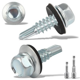 Pack of 120 Trapezoidal Sheet Metal Screws Self-Tapping Screws with Sealing Washer 4.8 x 16 mm + 2 Pieces Hex Bit Socket Set M8 Spengler Screws Galvanised Drilling Screws Metal Roofing Screws (Silver)
