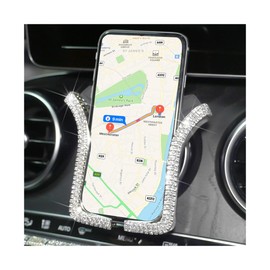 FALVFUN Bling Car Phone Holder, Rhinestone Mini Vehicle Air Vent Dashboard Windshield Cellphone Mount, 360° Adjustable Diamond Auto Smartphone Stand for Women Girls, Universal Fit (White)