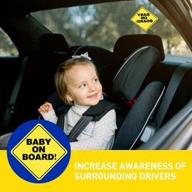 Baby On Board Sticker for Cars, 5"" x 5"" High Visibility, See-Through, Strong Adhesive & Durable, Easy Installation Car Sign, Waterproof, Essential Vehicle Accessory for Parents (2Pack), Yellow