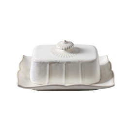 WAIT FLY Vintage Ceramic Butter Dish with Lid for Kitchen Countertop, Home Decorative-White-1 PCS