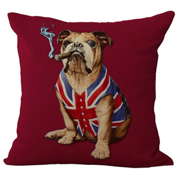 Touch Colourful 18x18 Inches English Bulldog Creative Personality American Flag and Union Jack pet Dog Home Throw Pillow Case Personalized Cushion Cover New Home Office Decorative Square