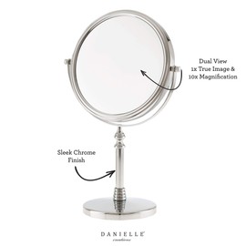 Danielle Creations 8-Inch Countertop Vanity Makeup Mirror, 1x and 10x Magnification, Silver