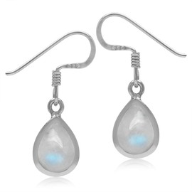8x6MM Natural Pear Shape Moonstone White Gold Plated 925 Sterling Silver Drop Dangle Hook Earrings