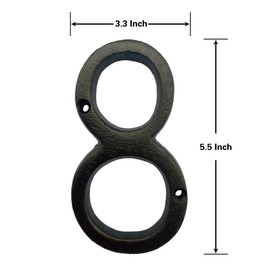 BetLight 5.5 Inch High Cast Iron House Number, Solid Home Address Numbers, Elegant Black Brown Finished, Easy Install With Matching Screws, Number 8