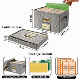 Vienrose Greeting Card Organiser, Greeting Card Storage Box, Greeting Card Organiser Box with Dividers, Greeting Card Holder for Storing Cards, Stickers, Photos 1 Pack Grey