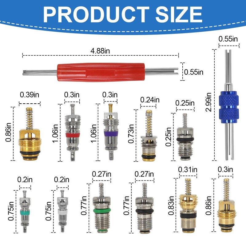 102Pcs Auto Air Conditioning Valve Core Accessories Kit A/C R12