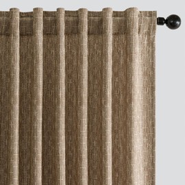 MIULEE Decorative Back Tab Linen Curtains with Geometric Pattern for Living Room Bedroom Farmhouse Rustic Thick Woven Textured Patterned Mudcloth Drapes 84 Inches Long 2 Panels Set, Brown