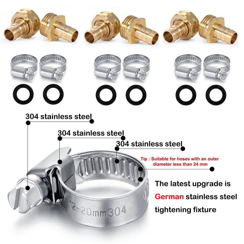 Solid Brass Garden Hose Repair Connector with Clamps Hose End