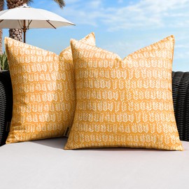 MIULEE Outdoor Pillow Covers Waterproof Natural Floral Print Pillowcases Pack of 2 Decorative Boho Accent Cushions for Summer Patio Funiture Garden Tent Porch Bench,Yellow 18x18 Inch