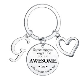 Sometimes You Forget You're Awesome Letter A-Z Keyring Encouragement Initial Alphabet Keychain Inspirational Keychain Gifts (Letter G Keychain)
