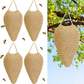4 Pack Large Crochet Wasp Nest Deterrent Hanging Fake Nest Decoy Hanging Wasp Deterrent for Outdoor Hang Crochet Wasps Nest Decorations for Patio and Eaves