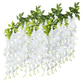 Foshird Pack of 3 Artificial Flower Garland, Decorative White Wisteria Artificial Flowers, Hanging for Garland, Wedding, Flower Wall, Room Decor, Garden Party (1.85 m)