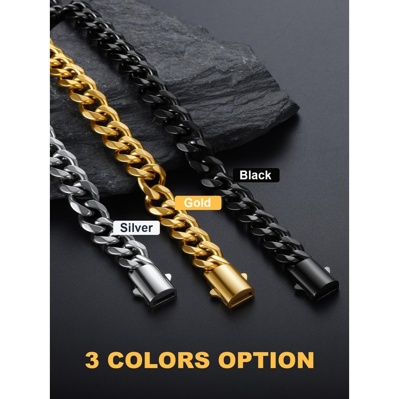 Black Stainless Steel Cuban Link Chain for Men 12mm 18Inch