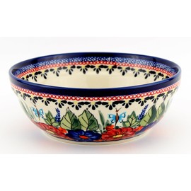 Polish Pottery Cereal/Salad Bowl From Zaklady Ceramiczne Boleslawiec #1152-149 Art Unikat Signature Pattern, Height: 2.6" Diameter: 6.7"