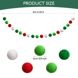 2 Pieces Colorful Wool Felt Ball Garland Christmas Pom Pom Garlands 6.56FT Long 24 Balls Rainbow Felt Ball Hanging Banner Garland for Classroom Party Holiday Decoration