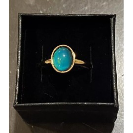 None Oval Stone Stainless Steel Gold Mood Ring Size 6 + Color Chart + Gift Box & Bag