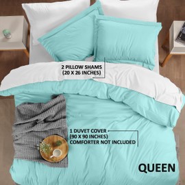 Utopia Bedding Duvet Cover Queen Size - 3 Piece with Zipper Closure - 1 Comforter Cover 90X90 Inches & 2 Pillow Shams 20X26 Inches (Spa Blue) Comforter Not Included
