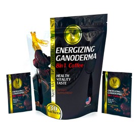 VM Energizing Mushroom Coffee-Reishi with Ginseng & Carbo Mix-Instant coffee.Natural Ganoderma With Instant Cafe.Dietary supplement.8-in-1 Mushroom Coffee.Mix coffee organic classic.Made in USA.(30)S